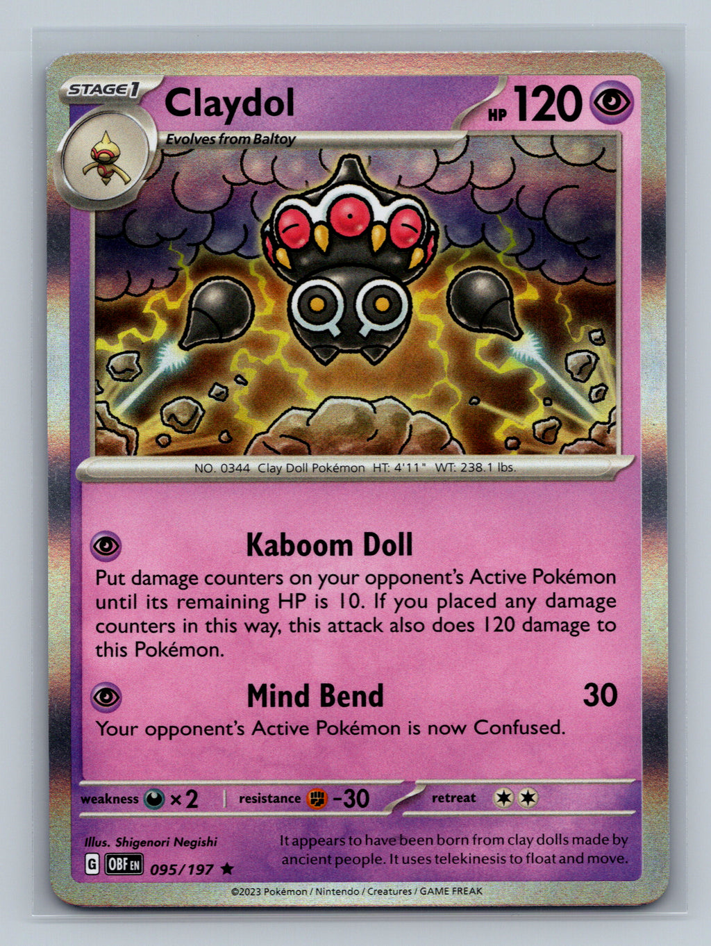 Claydol 095/197 OBF Pokemon Card English Holofoil Near Mint