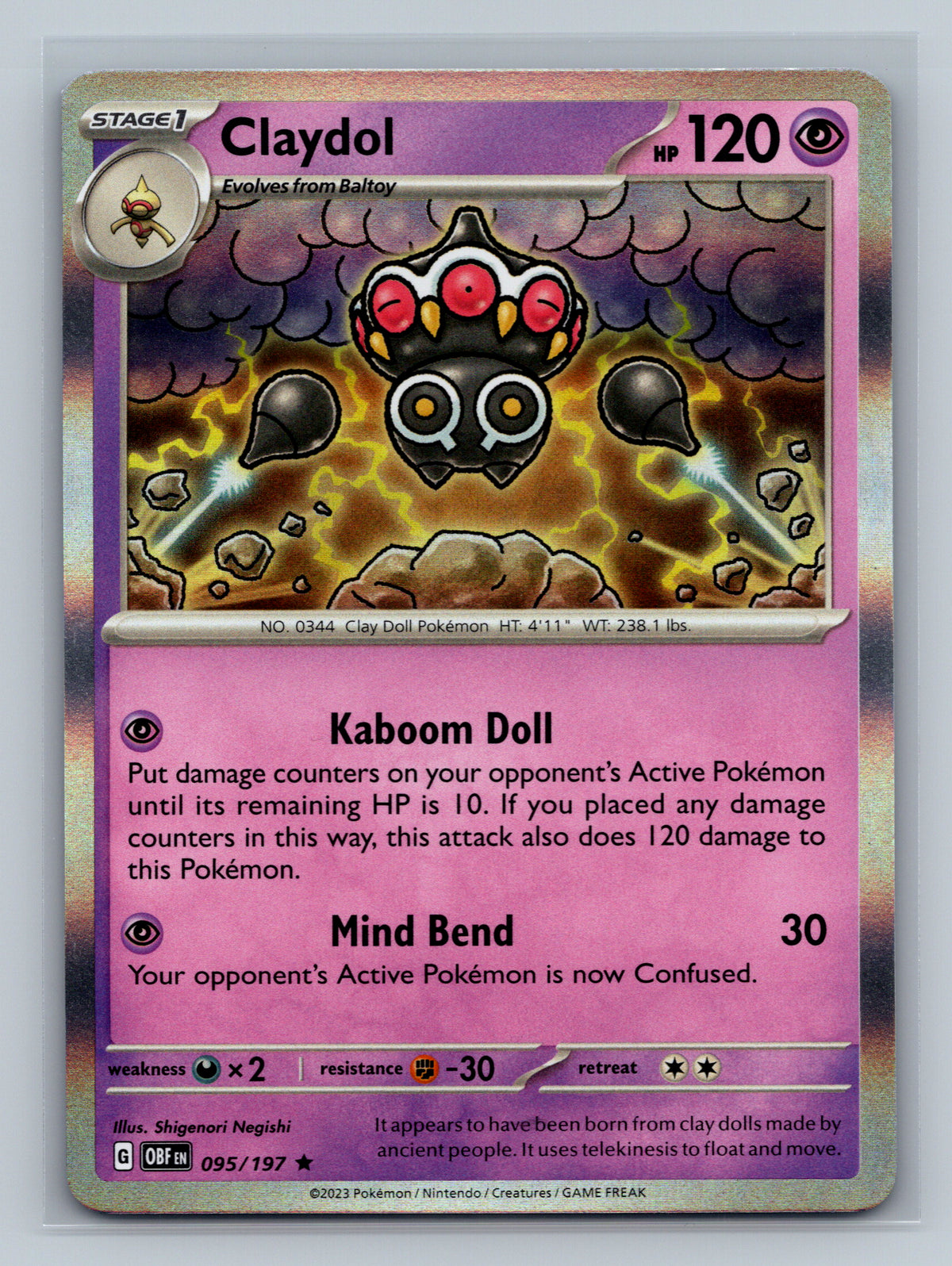 Claydol 095/197 OBF Pokemon Card English Holofoil Near Mint