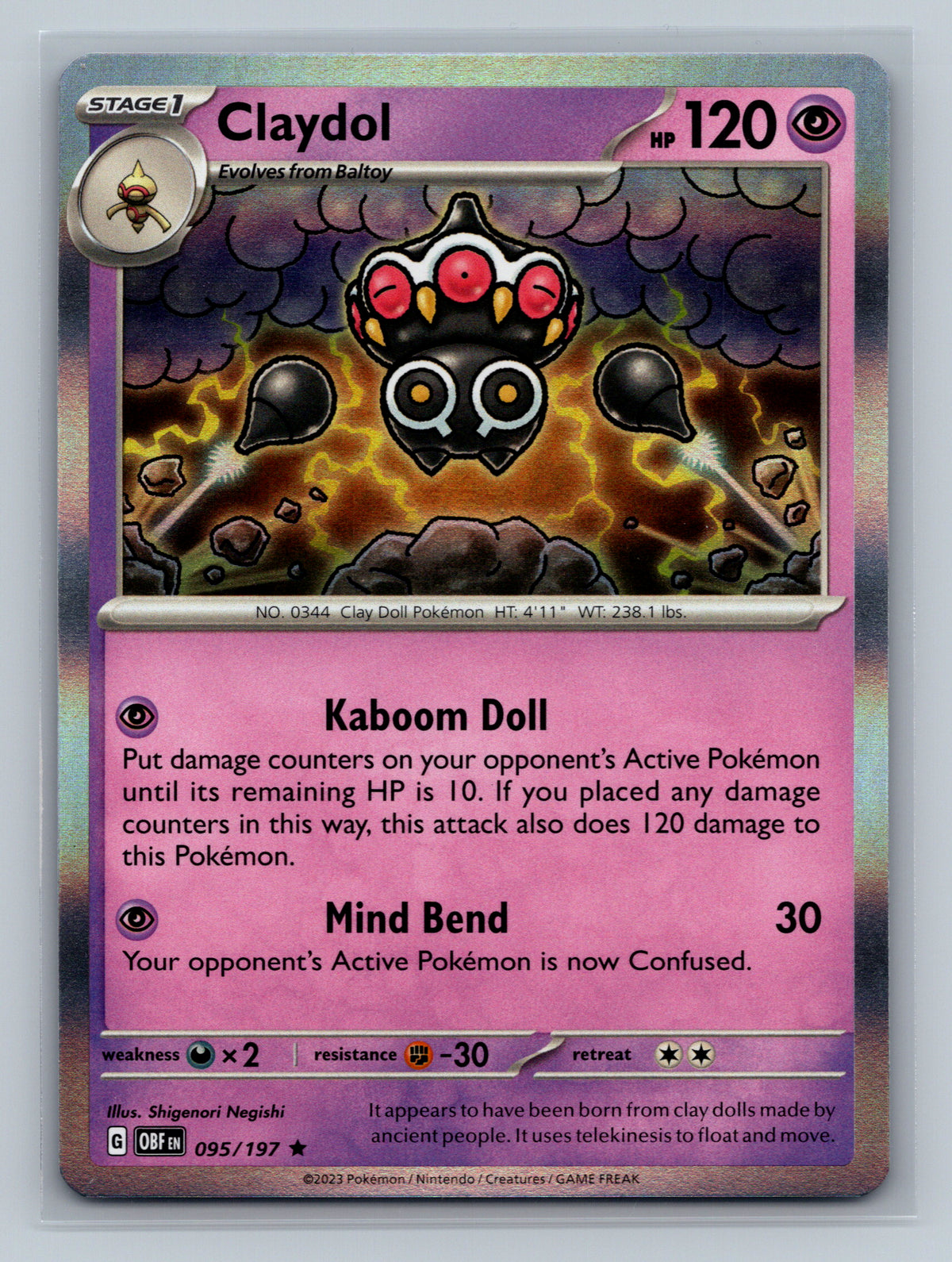 Claydol 095/197 OBF Pokemon Card English Holofoil Near Mint