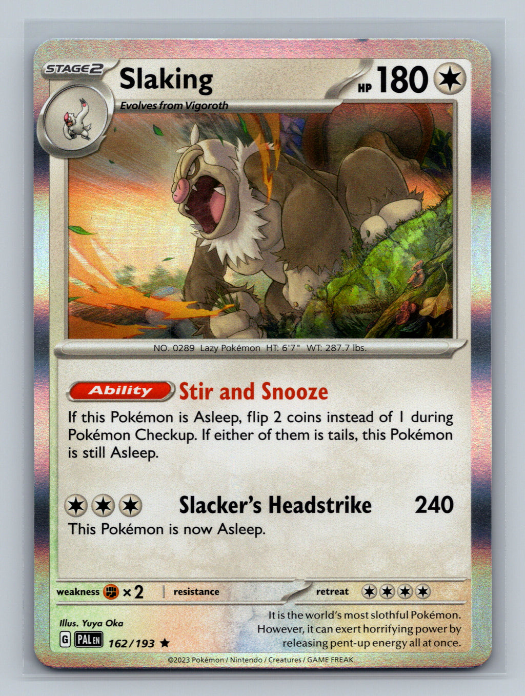 Slaking 162/193 PAL Pokemon Card English Holofoil Near Mint