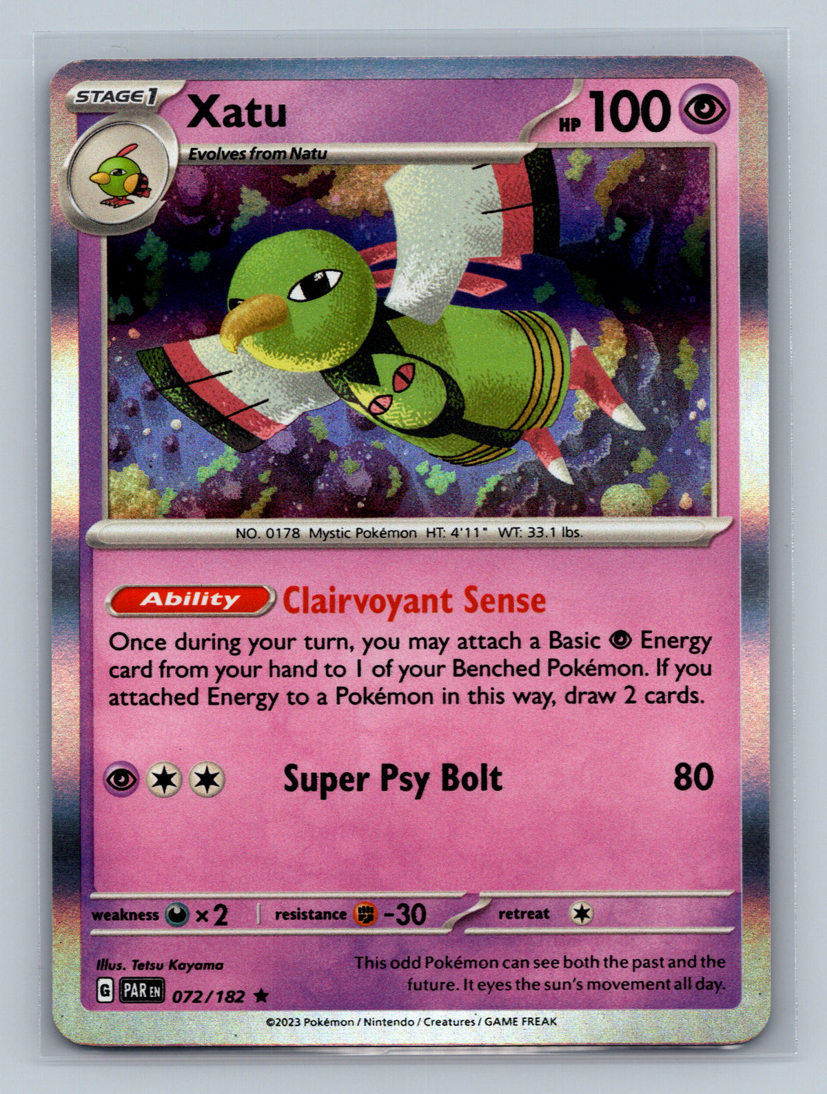 Xatu 072/182 PAR Pokemon Card English Holofoil Near Mint