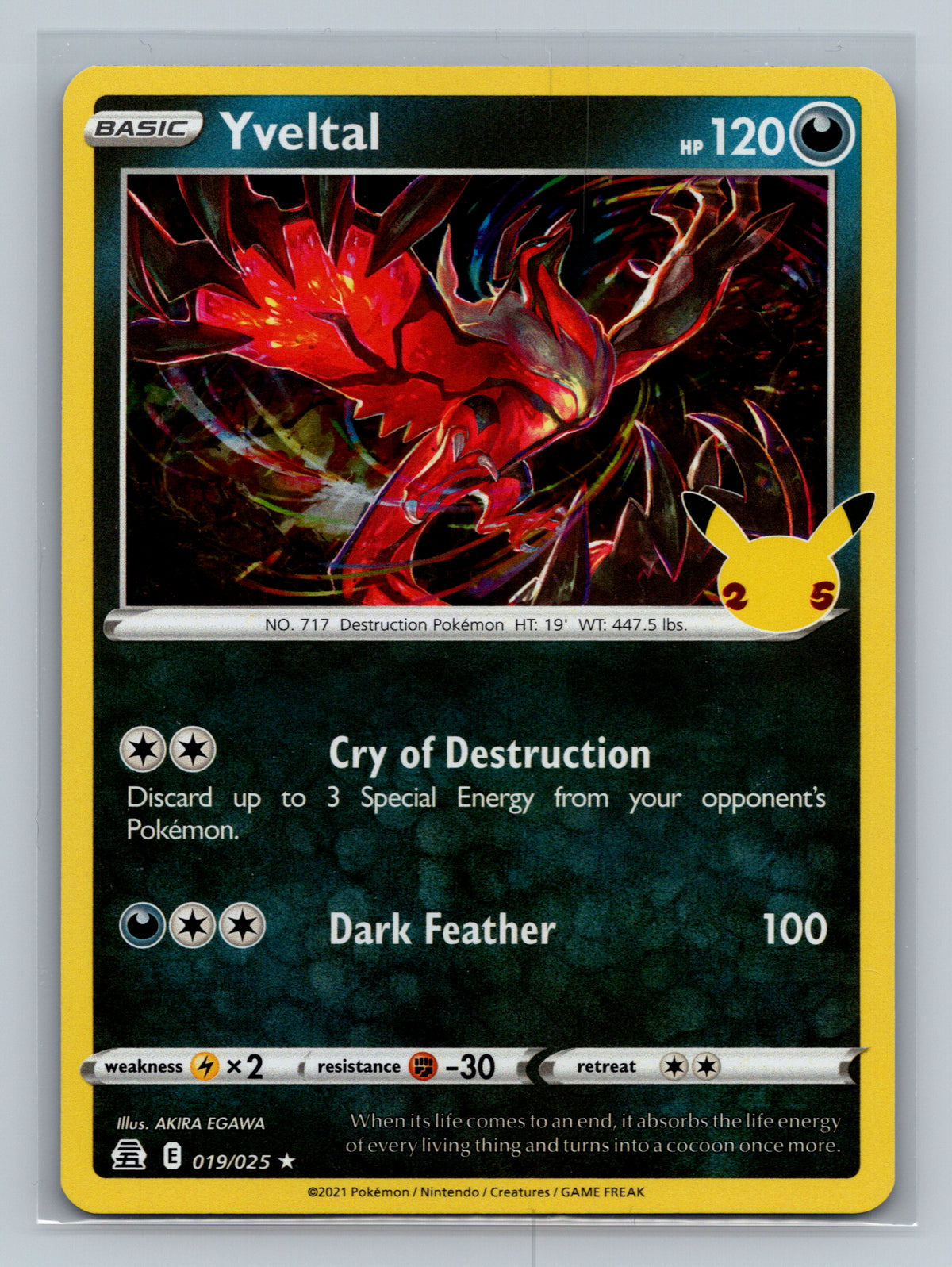 Yveltal 019/025 CLB Pokemon Card English Holofoil Near Mint