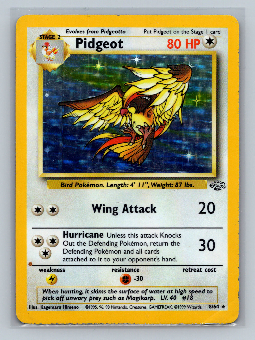 Pidgeot (8) 08/64 JU Pokemon Card English Unlimited Holofoil Moderately Played
