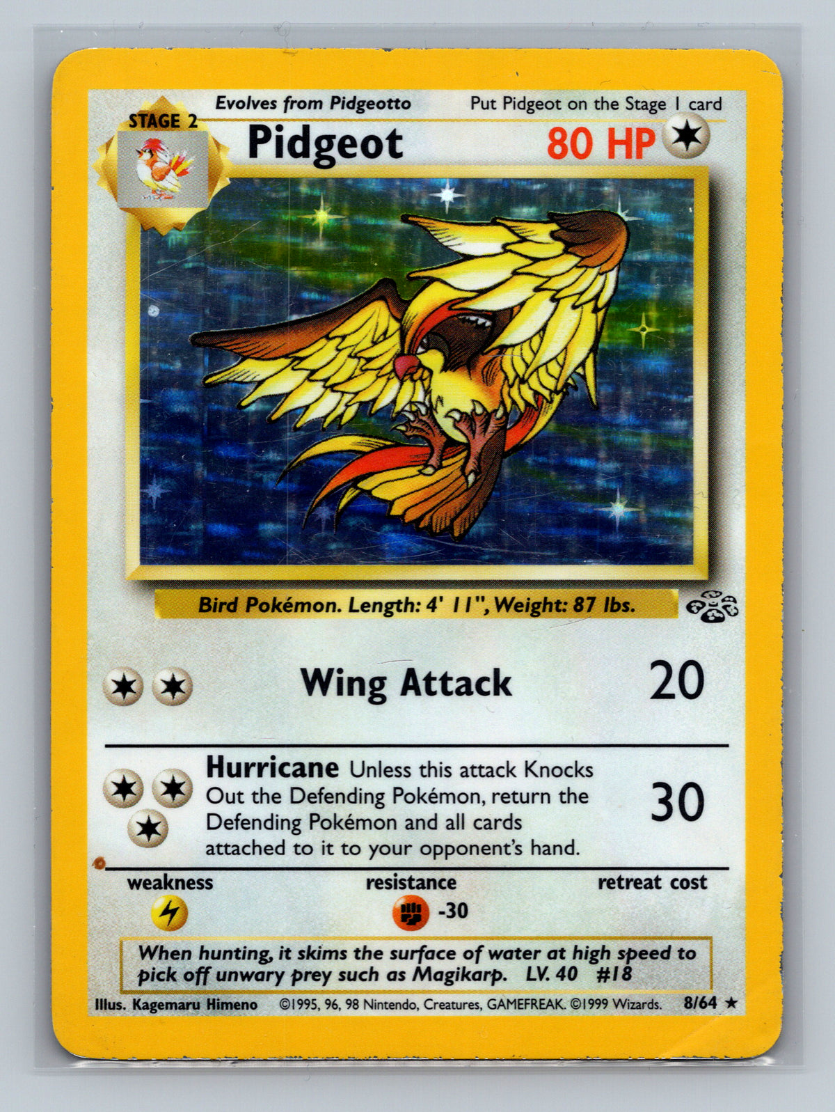 Pidgeot (8) 08/64 JU Pokemon Card English Unlimited Holofoil Moderately Played