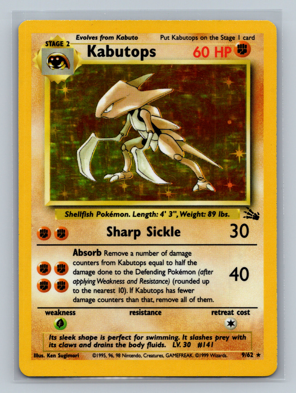 Kabutops (9) 09/62 FO Pokemon Card English Unlimited Holofoil Lightly Played