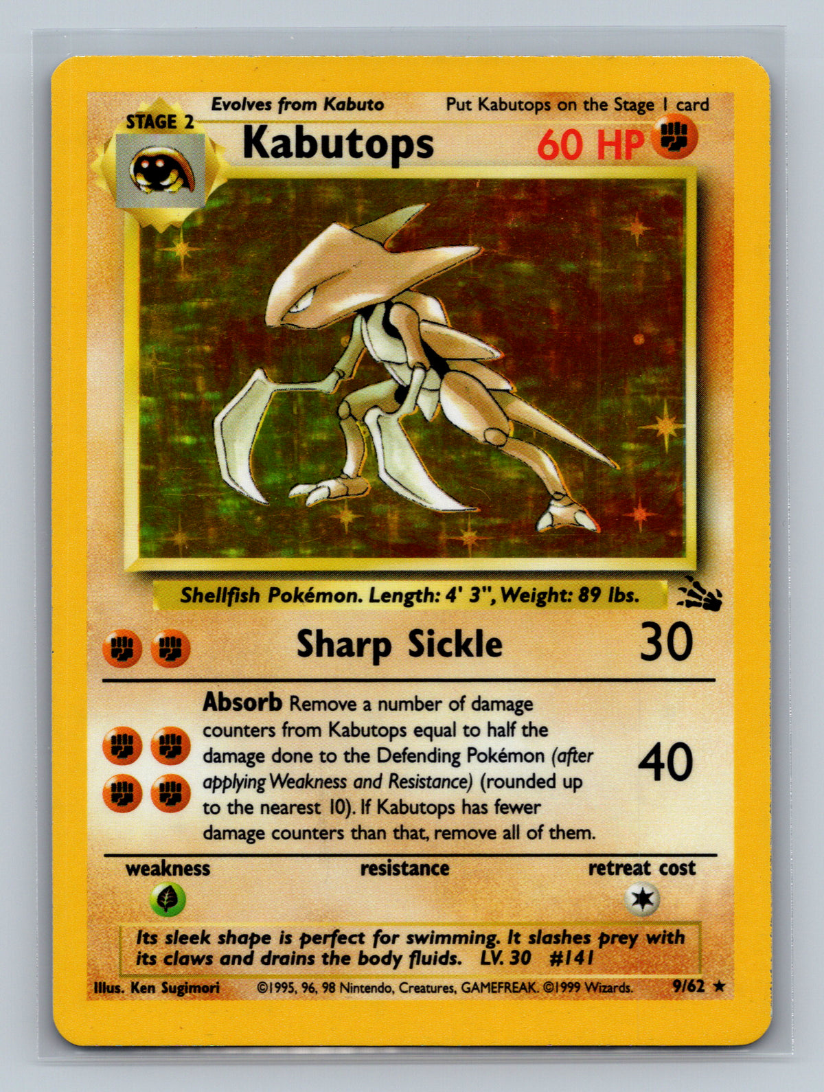 Kabutops (9) 09/62 FO Pokemon Card English Unlimited Holofoil Lightly Played