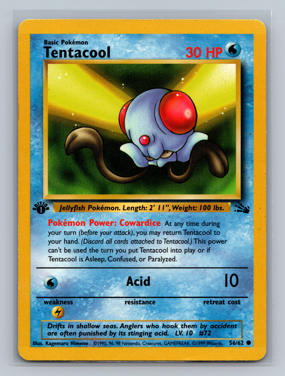 Tentacool 56/62 FO Pokemon Card English 1st Edition Lightly Played