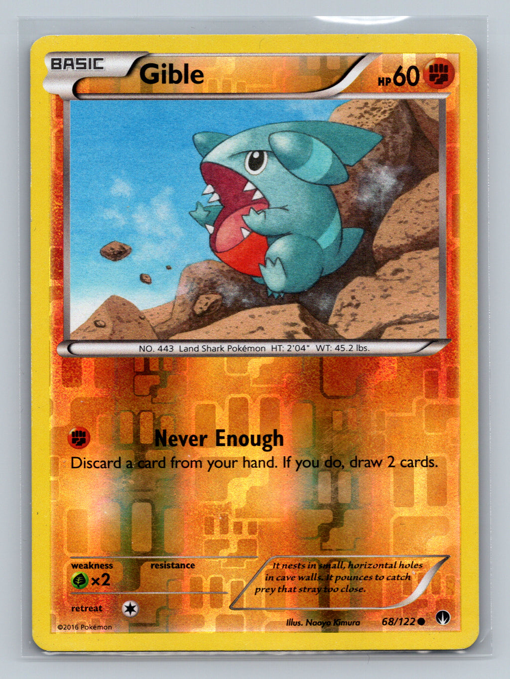 Gible 68/122 BKP Pokemon Card English Reverse Holofoil Moderately Played