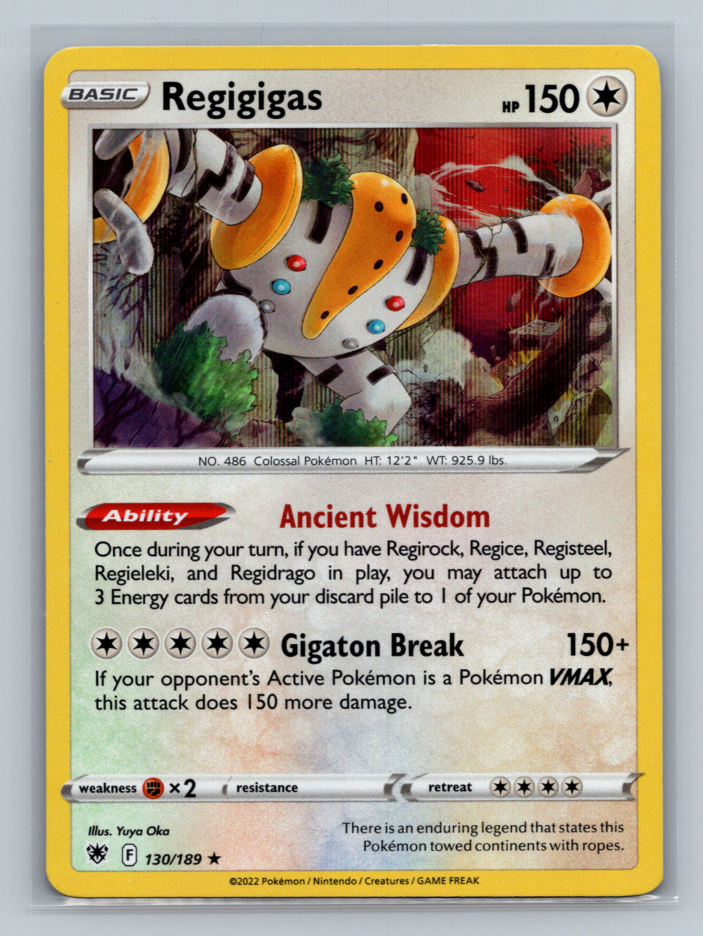 Regigigas 130/189 SWSH10 Pokemon Card English Holofoil Near Mint