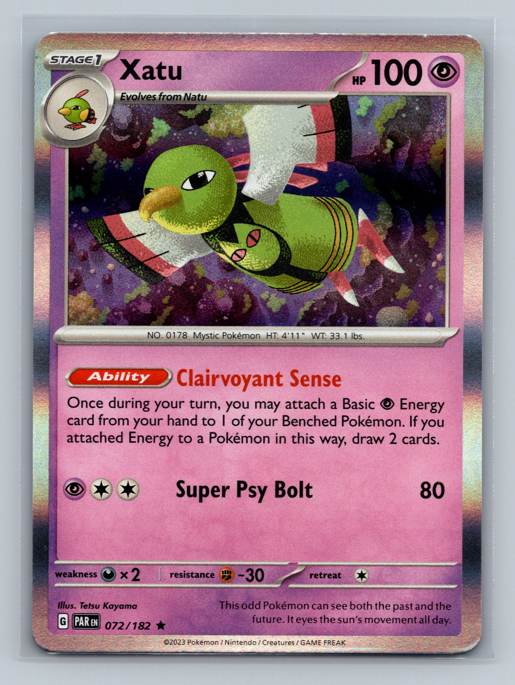 Xatu 072/182 PAR Pokemon Card English Holofoil Near Mint