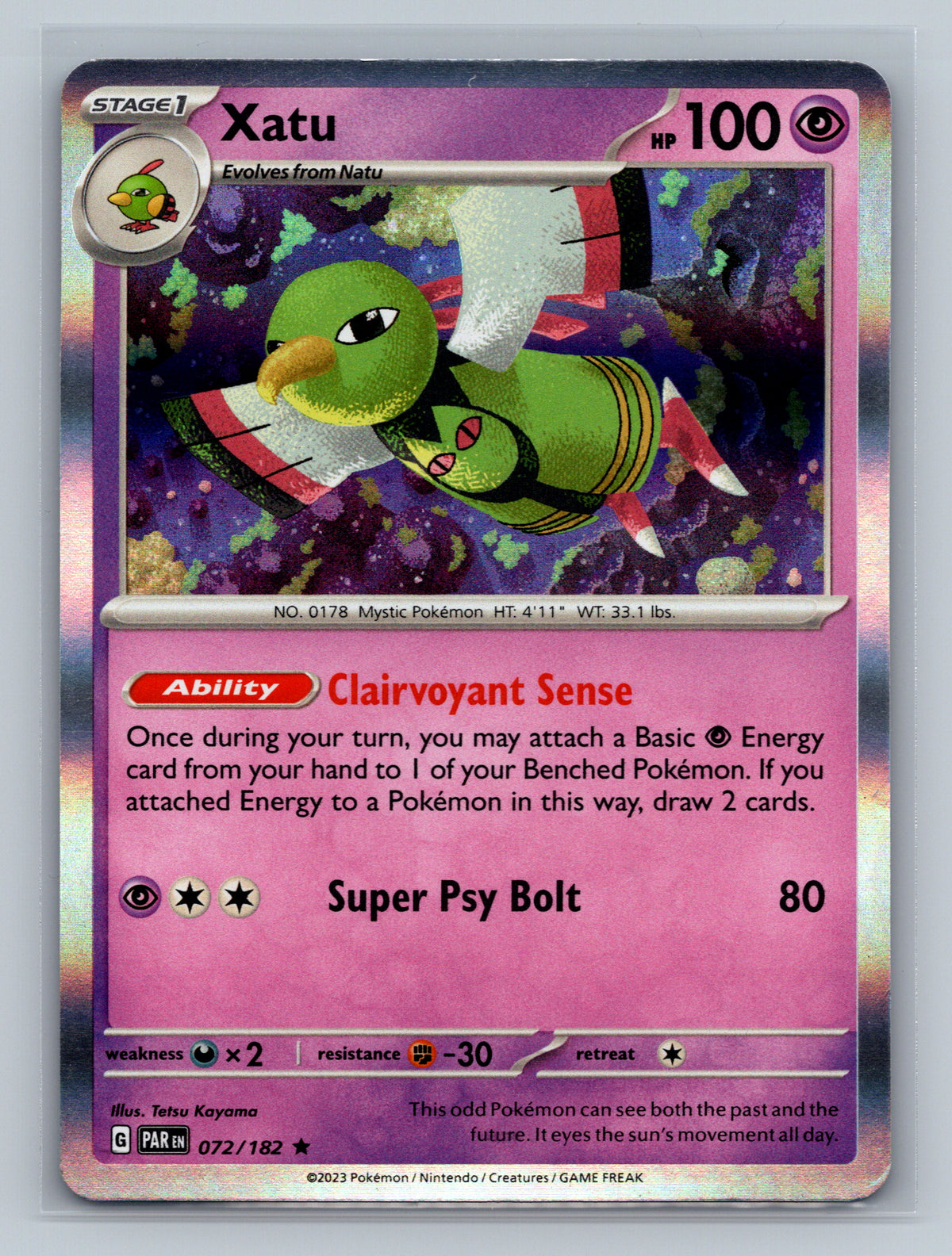 Xatu 072/182 PAR Pokemon Card English Holofoil Near Mint