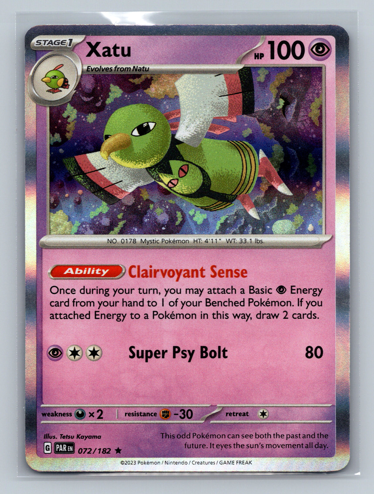 Xatu 072/182 PAR Pokemon Card English Holofoil Near Mint