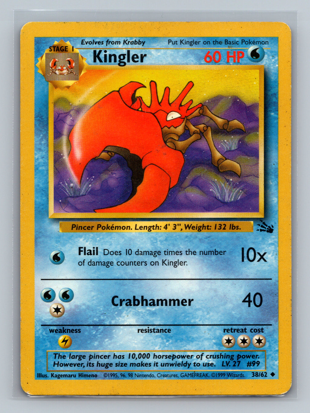 Kingler 38/62 FO Pokemon Card English Unlimited Moderately Played