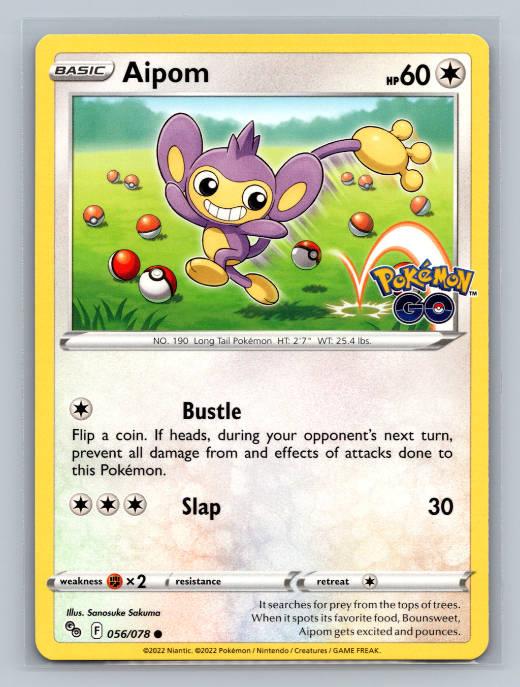Aipom 056/078 PGO Pokemon Card English Normal Near Mint